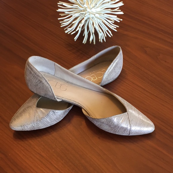 BCBG Paris Shoes - BCBG Silver Flats, Metallic Slip On Shoes Size 9M